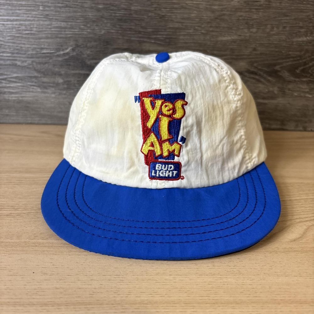 VINTAGE Bud Light Hat Cap Fitted Mens One Size White Blue Advertising Beer 90s